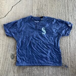 VINTAGE 90S STARTER SEATTLE MARINERS BUTTON UP SHIRT PULL OVER MLB MENS LARGE